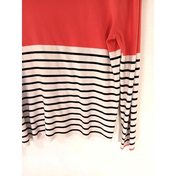 Liz Claiborne Career Striped Colorblock Sweater XL Coral White Navy Ribbed Crew - Picture 7 of 10
